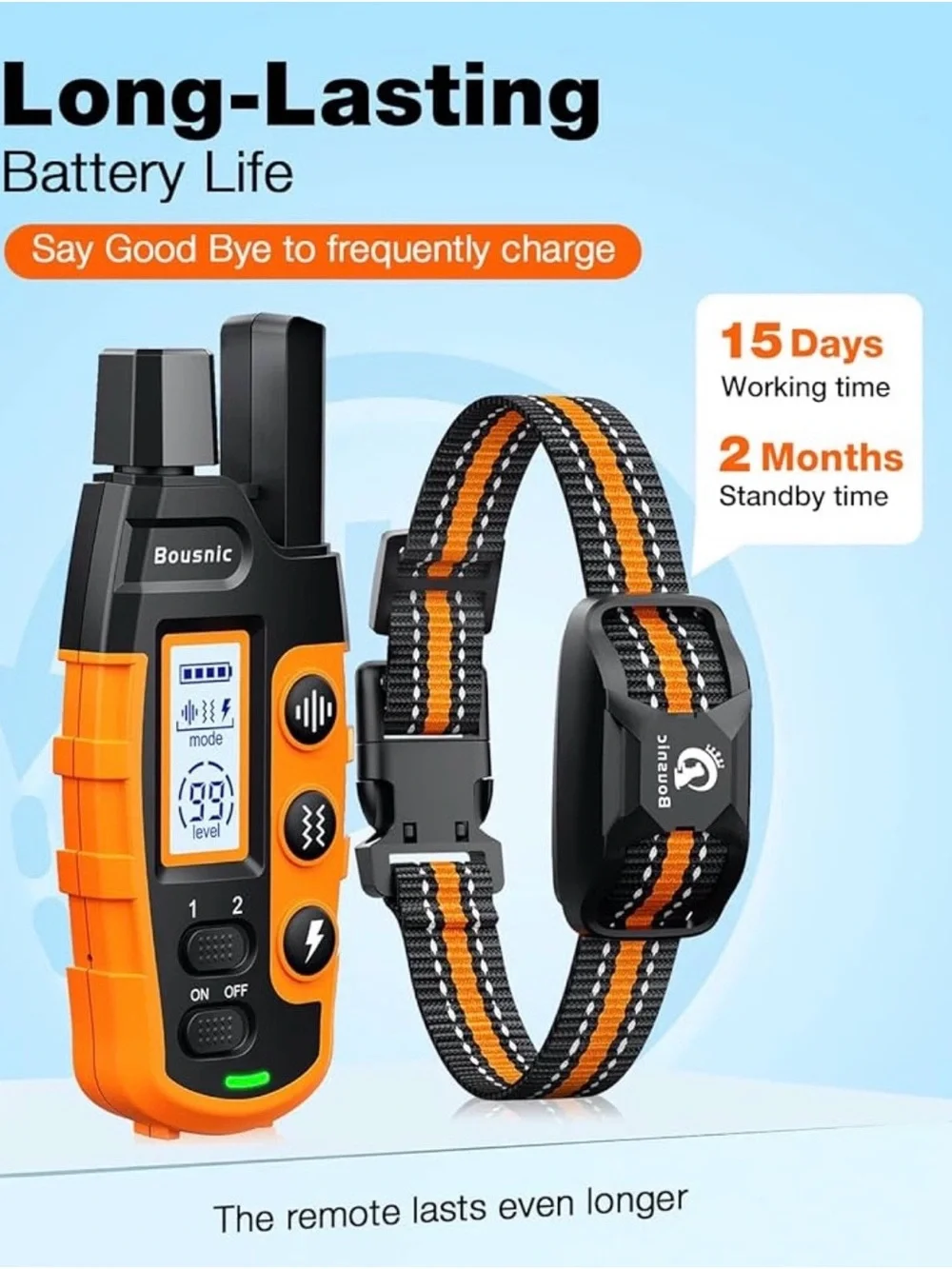 🐶 Bousnic Dog Training Collar with Remote – 3300 ft Range (Orange)